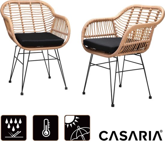 Casaria Poly Rieten Stoelen – 2 Stuks – Naturel – Comfortabel - Weerbestendig