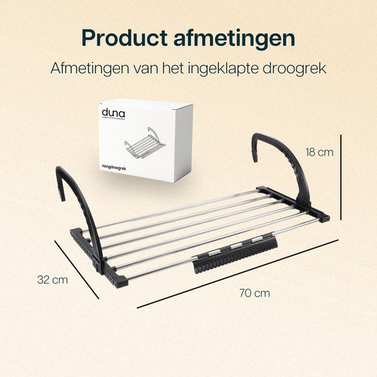 Duna Droogrek Hangend - Wasrek Uitklapbaar - Wanddroogrek - Tot 5,4m Drooglengte - Hangdroogrek - Deur - Balkon - Radiator - Met Sokkenrekje