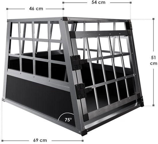 Juskys – Hondentransportbox M – 54 x 69 x 51 cm – Voorzien Van Afsluitbare Deur En Goede Ventilatie – Voor Auto En Reis – Zwart Aluminium En MDF