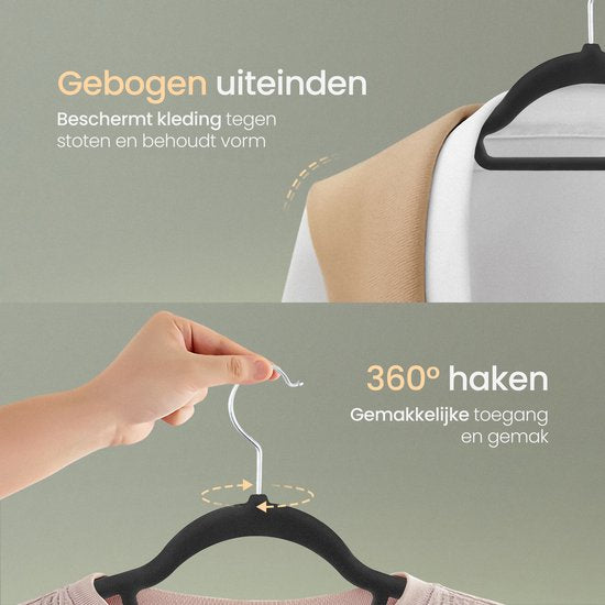 O'DADDY® Fluwelen Kleerhangers - Kledinghangers - Klerenhanger - 40 Stuks Kleren Hangers - Antislip - 43,5 cm - Kleerhangers kunststof - Zwart
