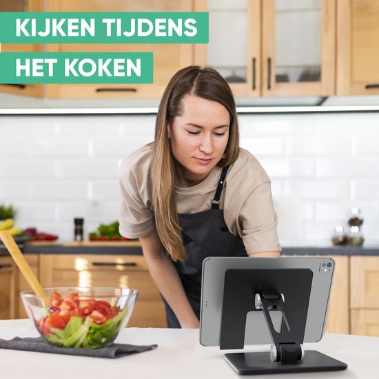Serve Tablet Houder XL Opvouwbaar - Extra Stevig & Stabiel - Zwarte Inklapbare Standaard voor Tafel of Bureau - Zwart