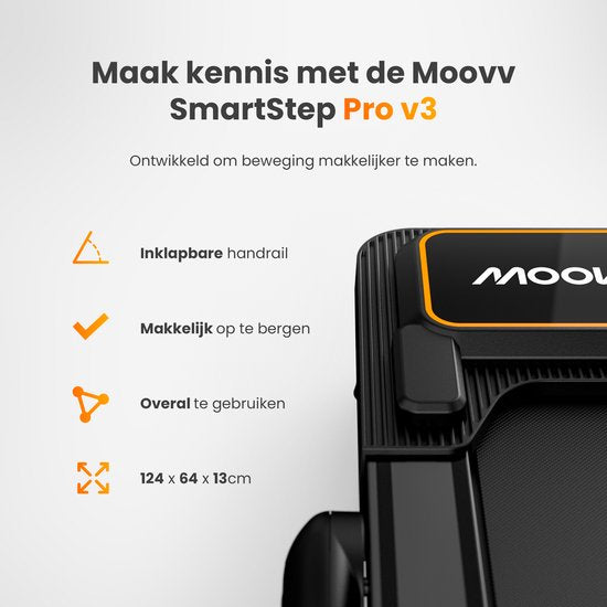 Moovv SmartStep Pro v3 Loopband Inklapbaar - Walking Pad – Opvouwbare Wandelband - Treadmill 1-12 km/u – Incl. Accessoires