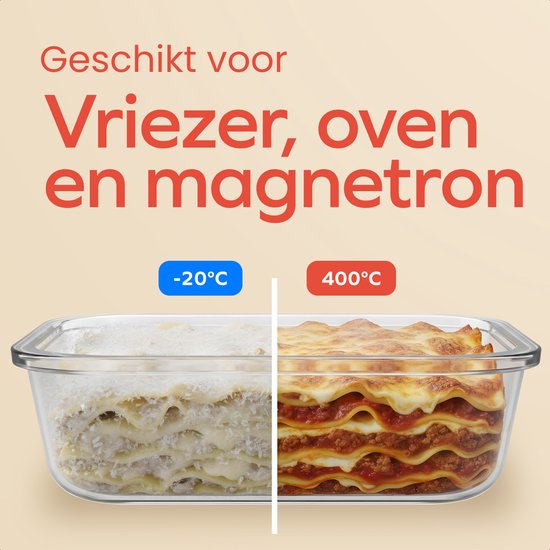 KitchenBrothers Meal Prep Bakjes Set - Met Scheiding - Glazen Vershoudbakjes - Twee Compartimenten - Luchtdicht - BPA Vrij - Diepvriesbakjes - Bewaarbakjes - 5L - Glas - 5 Stuks