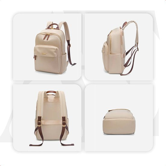 Aramae® - Rugzak Dames - Laptoptas 15.6 Inch - Rugtas Dames - Rugzak Meisje - Rugtas Beige - Schooltas