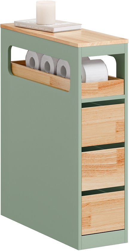 SoBuy Badkamerrek met 3 Lades - Smalle Badkamerkast op Wieltjes - Multifunctionele Opslag - Groen, 65x24x82cm, BZR54-II-GR