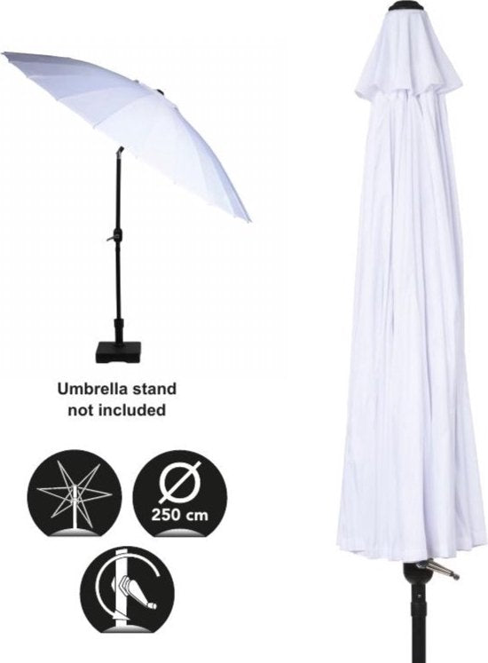 Camp Active Parasol - Zonnescherm voor Balkon en Terras - ⌀250 x 240 cm - Stokparasol - Parasol zonder Voet - Wit
