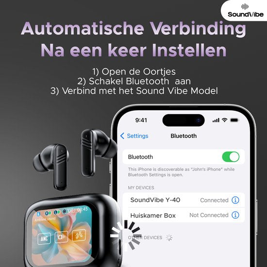 SoundVibe® - Earbuds Draadloos Met Noice Cancelling - Zwart - Bluetooth Oordopjes - Noice Cancelling Hoofdtelefoon - LX-10 Earpods met Scherm - Werkt Met Apple En Android - Earpods USB C - Wireless Earphons - Oortjes Draadloos