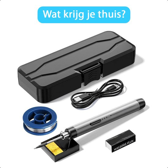 Tech Essentials Draadloze Soldeerbout - 8W - USB-C - Met Tin - Kit - Fijnsoldeerwerk - Pen - Accu - Soldeerset - Solder - Grijs