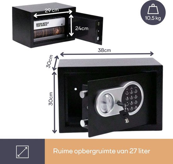 Perel Elektronische kluis, met cijferslot, inclusief noodsleutel en bevestigingsmateriaal, 30 x 38 x 30 cm, 10.5 kg