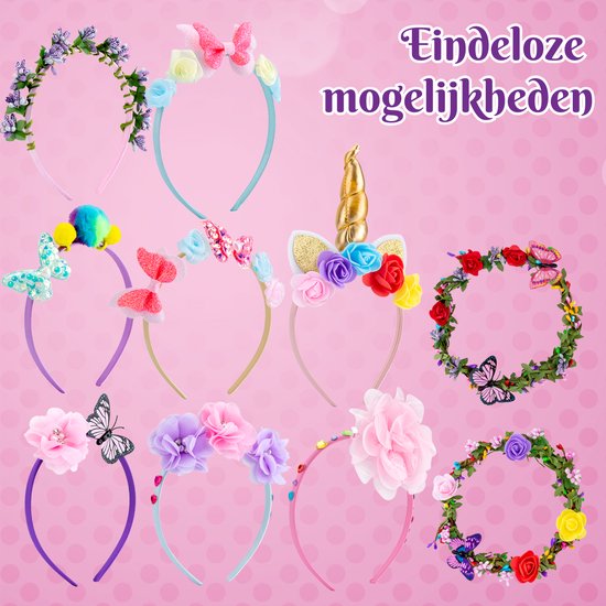 Vaive Haarband Knutselset 54-delig – Maak 10 Haarbanden – Diadeem Knutselen voor Meisjes – Sieraden Maken – Knutseldoos – Knutselpakketten