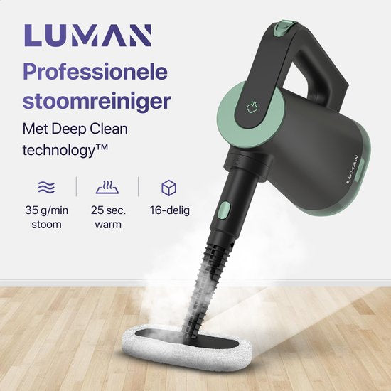 LUMAN 16 in 1 Stoomreiniger Én Handstoomreiniger V3 - Tapijtreiniger - Vlekkenreiniger - Vloerreiniger - Met 16 Opzetstukken en 3 Microvezeldoeken - Groen