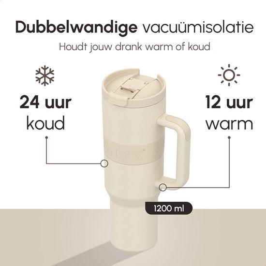 ONYX Drinkfles met Rietje - 1.2 Liter - Waterfles voor Kinderen & Volwassenen - Beige