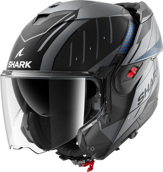 SHARK Oxo Rydger Mat Antraciet Blauw Zwart ABK Systeemhelm - Maat L - Helm