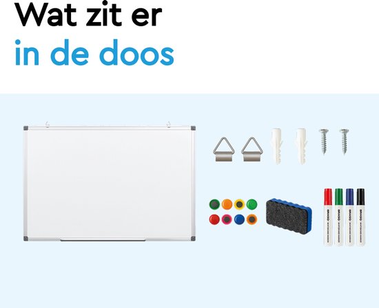 BRASQ Whiteboard 60×45 cm magnetisch – met accessoires set (markers, wisser, magneten) - Schoolbord - Magneetbord – Wit