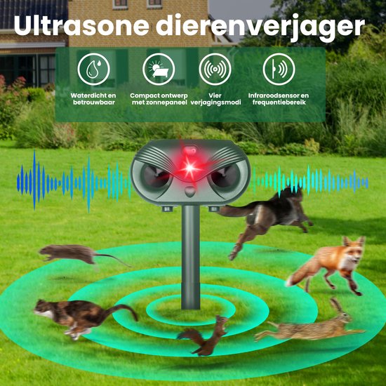 Kattenverjager - 2 Stuks - Ultrasone Muizenverjager - op Zonne Energie - Tegen Ongedierte - Groen - van Faas