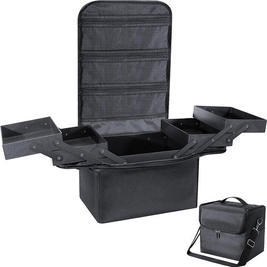 Make-up Organizer Box, Vanity Case, Cosmetische Opbergdoos - Professionele Grote Travel Makeup Artist Tas met Compartimenten - Vrouwen Vanity Beauty Kit Organizer voor Make-up Cosmetica, zwart