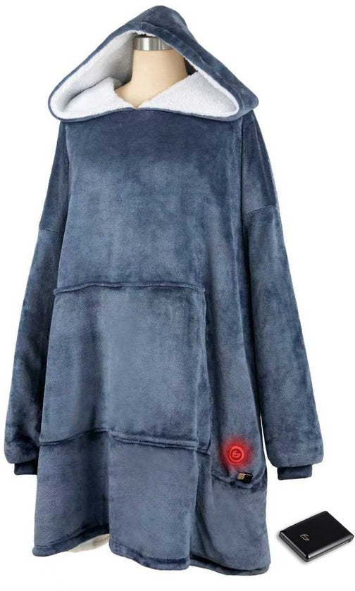 Hoodie Deken – Verwarmd – 3 Standen – Snuggle Hoodie – Verwarmde Hoodie – Snuggle – 10k mAh Accu – One Size – Blauw – Saaf Comfort