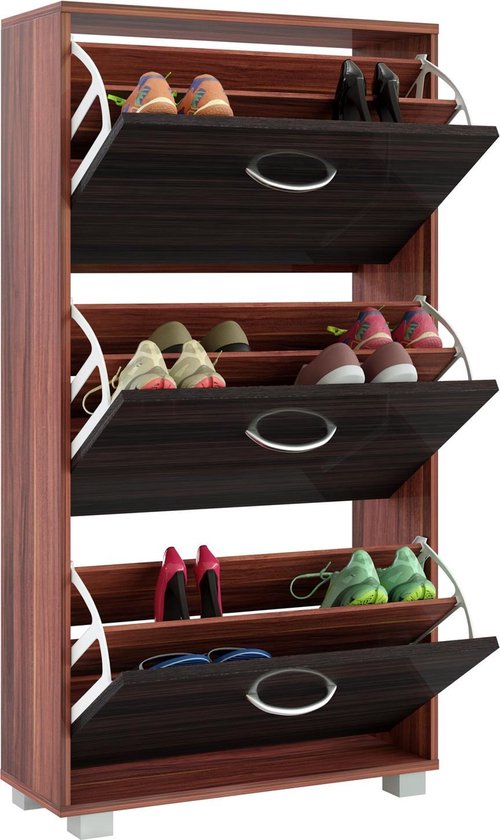 Schoenenkast - 3 Kleppen - 115x60x24cm - 18 Paar Schoenen -Bruin/Zwart