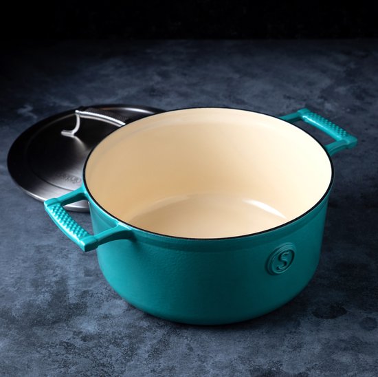 Saveur Voyage Braadpan Ø25 cm – Ovaal Gietijzer – PFAS-vrij – Geschikt voor Inductie & Oven – Saveur Blauw – Voor Stoven & Braden