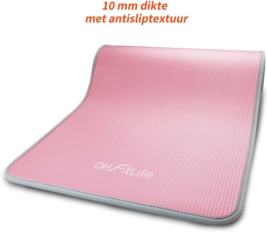 DH FitLife Trainingsmat, fitnessmat, sportmat, 183 x 61 x 1 cm, extra scheurvast, yogamat, antislip en dik, trainingsmat (roze)