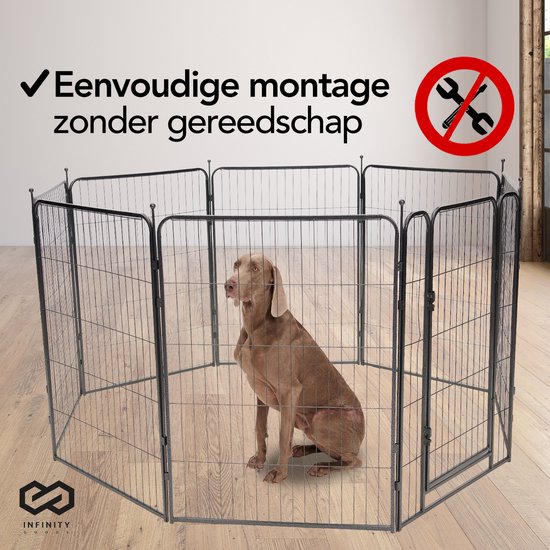 Infinity Goods Hondenren - Puppyren - 8 Panelen - 100 x 80 CM - Opvouwbaar - Met Deur - Staal - Zwart