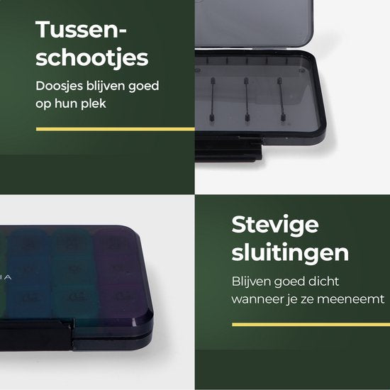 Gandria Pillendoos 7 Dagen - Uitneembaar Pillendoosje - Medicijndoos met 21 Compartimenten - Medicijndoos met Stevige Sluiting - 3 Vakken per Dag