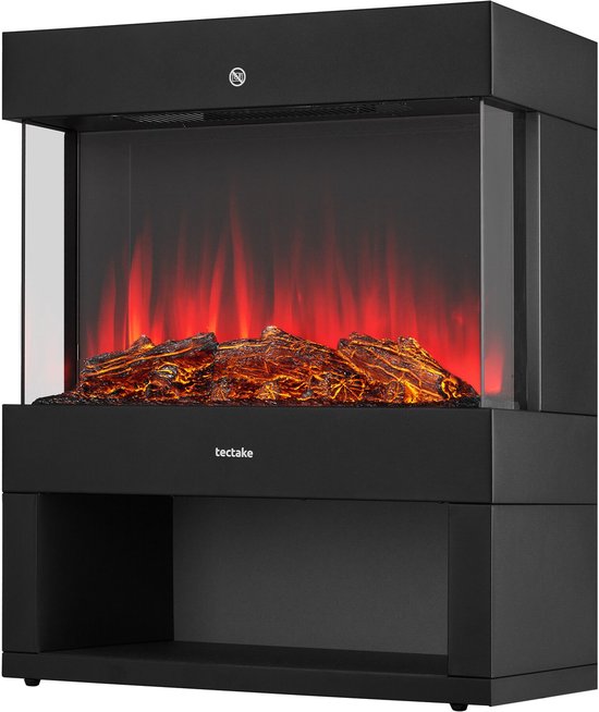 tectake® Elektrische Haard - Sfeerhaard - 900W & 1800W - Vrijstaand - Kachel - met Verwarming - Haarden - met Hout en Gloeieffecten - 3D Vlammen - Timer