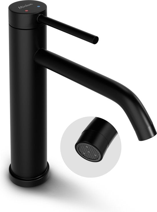 Mirlux Wastafel Kraan Zwart - Wastafel Mengkraan Badkamer - Wastafelkraan - Fonteinkraan / WC Kraan - Kraantje - Koudwaterkraan & Warmwaterkraan - Toiletkraan Koud Water & Warm Water