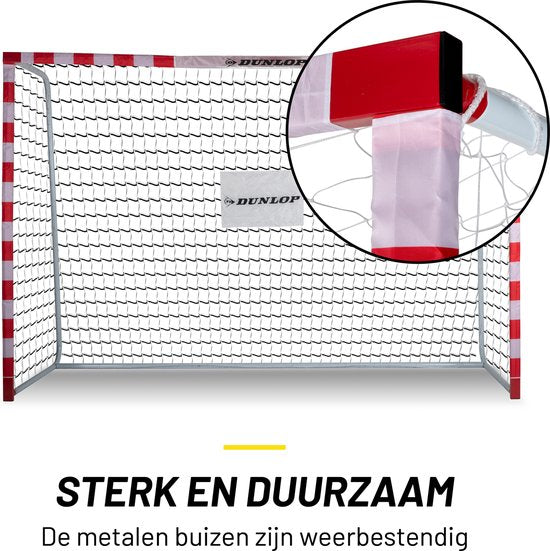 Dunlop Voetbaldoel - Inclusief 7 Grondhaken - Metaal - 300 x 200 x 110 cm - Wit/ Rood