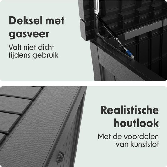 LifeGoods Opbergbox - 870L - Kussenbox - Waterdicht - Tuinkussenbox - Roestvrij - Tuinbox - 146.5x81.5x85.6 cm - Zwart