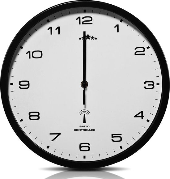 Monzana Wandklok – Radiogestuurd Automatische Analoog Ø31cm - Zwart Wit