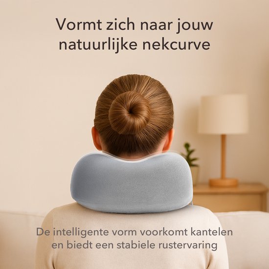 SC Travel Essentials - Nekkussen Set 3-delig - Ergonomisch Memory Foam Reiskussen met Oogmasker en Oordoppen - Ideaal voor Vliegtuig, Auto en Trein - Compact en Luxe - Lichtgrijs
