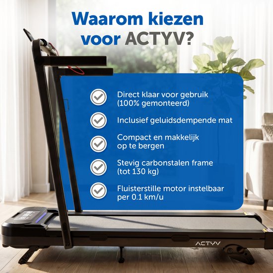 ACTYV Loopband Inklapbaar 1-12km/u met 6% Hellingsfunctie - Inclusief Smeerolie, Beschermmat - Hardloopband - Treadmill - Wandelband - Walking pad - Voor Thuis - Elektrisch - Opvouwbaar V3