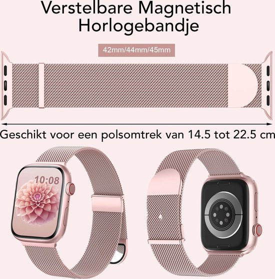 Podec Magnetische RVS Milanese Smartwatch Strap - Rose Roze - Geschikt voor Apple Watch Series 1 t/m 9 & SE / 38-49mm