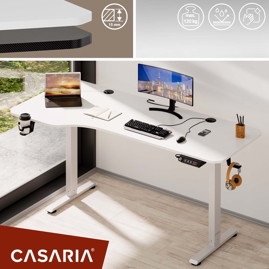 Casaria Zit Sta Bureau – Hoogte Verstelbaar Elektrisch - 160x75cm Wit