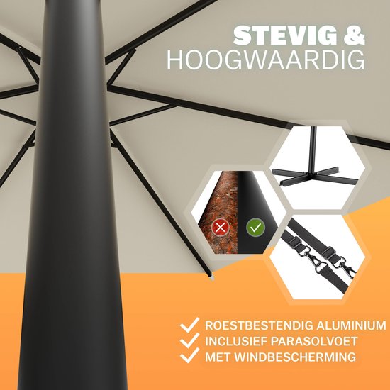 Zweefparasol Inklapbaar - Aluminium Ø330cm UV-bescherming 80+ - Beige