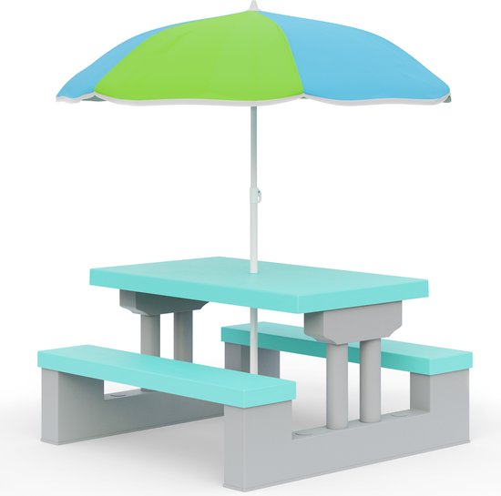 Spielwerk Kinder Tuinset – Incl. Parasol UV-bescherming - Mint/ Grijs - 135x67 cm