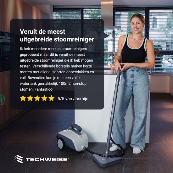 Techweise 16-in-1 Stoomreiniger - 45 minuten lang stomen - 4 bar - Tapijtreiniger - Reinigingsmachine - Vlekkenreiniger