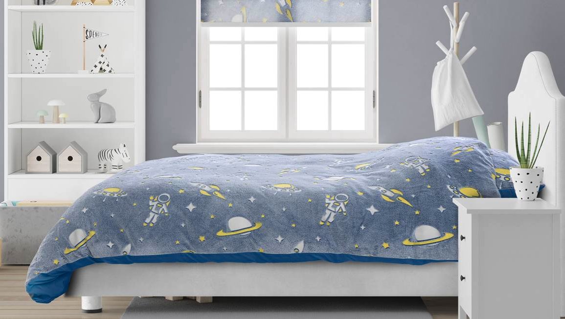 Sleeptime Glow in the dark Space Dekbedovertrek - 140X200/220 + 1 x kussensloop 60x70 - Blauw