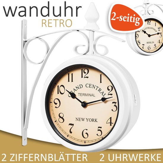 Monzana Retrostyle Stationsklok/ Klok - 29 x 9,5 x 32,5 cm -Wit
