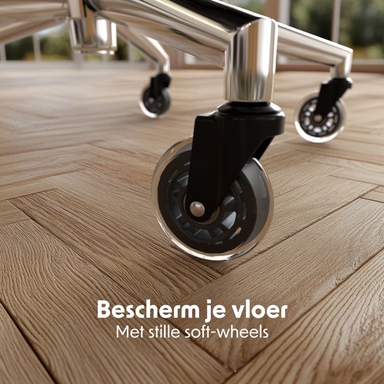 LifeGoods Ergonomische Bureaustoel - Extra Anti-Kras Wielen - NEN1335-gecertificeerd - Gamestoel - Office Chair - Volwassenen - Kantoorstoel - Zwart/Chroom
