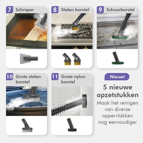 Motionflow 14-in-1 Stoomreiniger - Krachtig Stoomapparaat vloer, bank, badkamer & tapijt - 1150 Watt handstomer - Vlekkenreiniger - Handstoomreiniger voor kleding - Tapijtreiniger - 450 ML Steam Cleaner - 14-Delige accessoires Set