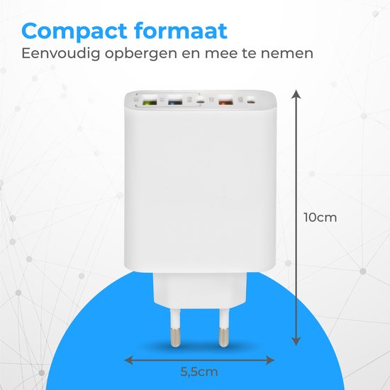 Nuvance - USB Adapter - 5 Poorten - USB Stekker - USB Oplader - Geschikt voor iedere USB Kabel - Wit