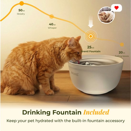 Arenti Petfeeder2 Automatische Voerbak 4L Met Beweegbare Camera - 3L Fontein - Kat & Hond – Slimme Voerdispenser met Camera – 3MP (2K) Met Night Vision – Two-Way Audio – Voerautomaat met App – Dual band Wifi – Voor Katten & Honden – Gratis App