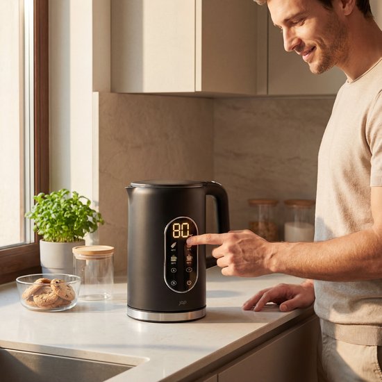 JAP Appliances Aquanova - Waterkoker (1.7 liter) met temperatuurregeling - Warmhoudfunctie - 40°C voor babyvoeding - Zwart
