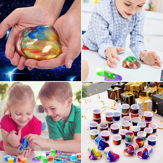 Partizzle 24x Galaxy Slijm Pakket - Universum Astronaut Uitdeelcadeautjes - Grabbelton Maken Slime Speelgoed - Traktatie Cadeautjes voor Kinderen - Gekleurd