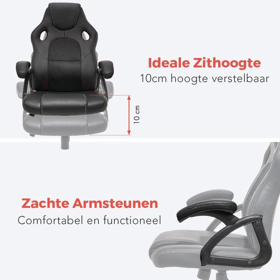 LifeGoods Gamestoel - Verstelbaar - Gaming stoel - Kunstleer - Zwart