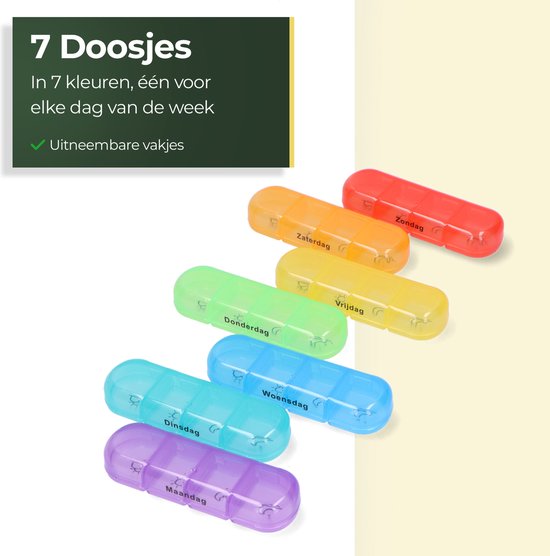 Gandria Pillendoos 7 Dagen - Uitneembaar Pillendoosje - Medicijndoos met 28 Compartimenten - Medicijndoos met Stevige Sluiting - 4 Vakken per Dag - 7 Kleuren