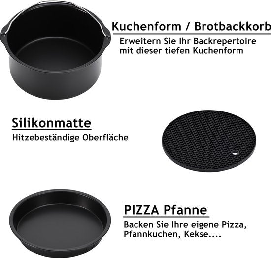 Monzana Heteluchtfriteuse Accessoires Set - 8-delig Metaal – Zwart