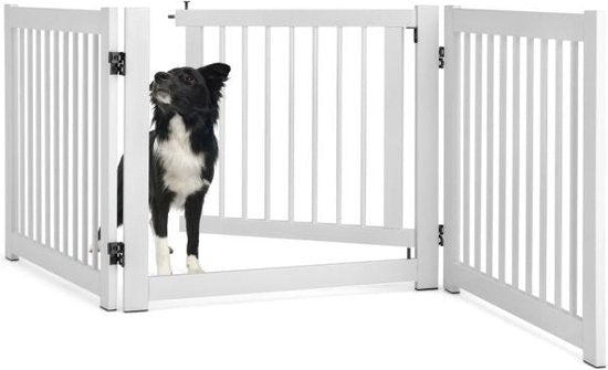 Coast opvouwbare driedelige barrièregrillehonden met poort gemaakt van dennenhout voor deuren / trappen 61 cm hoog wit